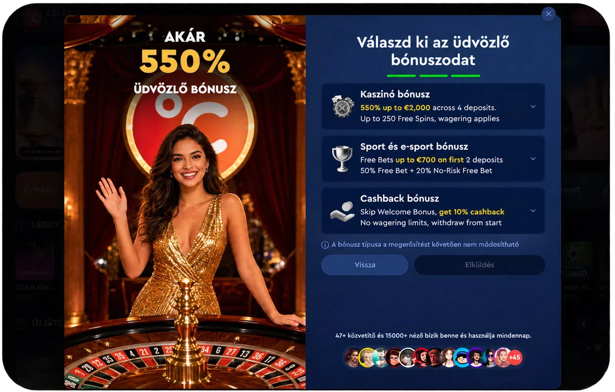 Celsius Casino üdvözlő bónusz kiválasztása